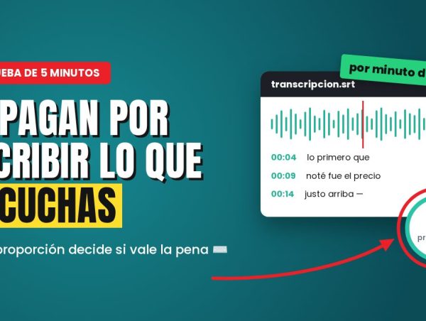Archivo de transcripción con forma de onda de audio y una proporción de 4:1 marcada